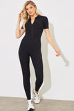 Short Sleeve Collared Half Zip Sculpt and Control Full length Unitard