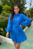 Textured Belted Mini Shirt Dress
