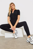 Short Sleeve Collared Half Zip Sculpt and Control Full length Unitard