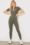 Short Sleeve Collared Half Zip Sculpt and Control Full length Unitard
