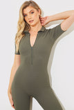 Short Sleeve Collared Half Zip Sculpt and Control Full length Unitard