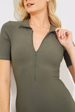 Short Sleeve Collared Half Zip Sculpt and Control Full length Unitard
