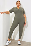 Short Sleeve Collared Half Zip Sculpt and Control Full length Unitard