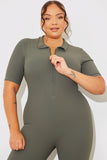Short Sleeve Collared Half Zip Sculpt and Control Full length Unitard