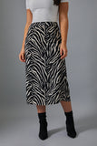 Zebra Print Satin Midi Skirt
