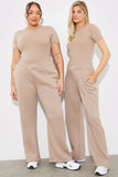 Jersey Embroidered Crossover Wide Leg Seam Front Jogger
