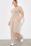 Jersey Embroided Crossover Wide Leg Seam Front Jogger