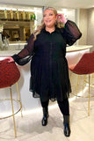 Metallic Dobby Collared Smock Dress