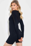 RIBBED SCULPT AND CONTROL SCOOP NECK LONG SLEEVE SHORT UNITARD