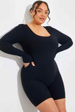 RIBBED SCULPT AND CONTROL SCOOP NECK LONG SLEEVE SHORT UNITARD