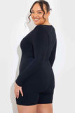 RIBBED SCULPT AND CONTROL SCOOP NECK LONG SLEEVE SHORT UNITARD