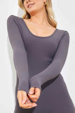 RIBBED SCULPT AND CONTROL SCOOP NECK LONG SLEEVE SHORT UNITARD