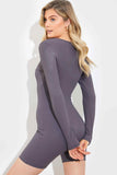 RIBBED SCULPT AND CONTROL SCOOP NECK LONG SLEEVE SHORT UNITARD