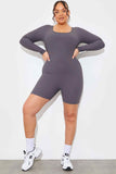 RIBBED SCULPT AND CONTROL SCOOP NECK LONG SLEEVE SHORT UNITARD