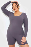RIBBED SCULPT AND CONTROL SCOOP NECK LONG SLEEVE SHORT UNITARD