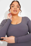RIBBED SCULPT AND CONTROL SCOOP NECK LONG SLEEVE SHORT UNITARD