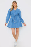 Button Through Tie Waist Denim Shirt Dress