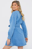 Button Through Tie Waist Denim Shirt Dress