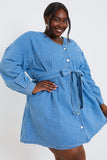 Button Through Tie Waist Denim Shirt Dress