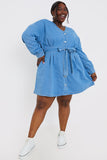 Button Through Tie Waist Denim Shirt Dress