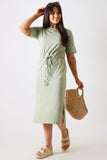 DRAWSTRING WAIST SPLIT HEM TSHIRT DRESS