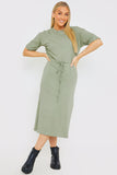 DRAWSTRING WAIST SPLIT HEM TSHIRT DRESS