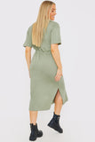 DRAWSTRING WAIST SPLIT HEM TSHIRT DRESS