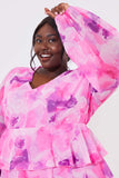 Abstract Floral Print Chiffon Cut Out Frill Maxi Dress