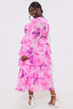 Abstract Floral Print Chiffon Cut Out Frill Maxi Dress