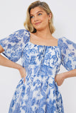Floral Puff Sleeve Sweetheart Midi Dress