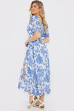 Floral Puff Sleeve Sweetheart Midi Dress