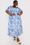 Floral Puff Sleeve Sweetheart Midi Dress
