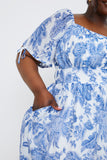 Floral Puff Sleeve Sweetheart Midi Dress