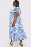 Floral Puff Sleeve Sweetheart Midi Dress