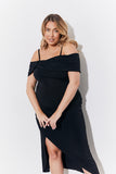 Black Magic Sculpting Strappy Bardot Midi Dress