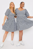 Ginham Ruched Waist Skater Dress