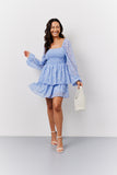 Shirred Bust Tiered Mini Dressw/Ith Contrast Trim