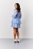 Shirred Bust Tiered Mini Dressw/Ith Contrast Trim