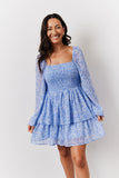 Shirred Bust Tiered Mini Dressw/Ith Contrast Trim