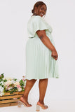 Angel Sleeve Pleated Wrap Midi Dress