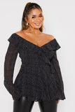 Polka Dot Print Off The Shoulder Top With Tie Waist