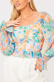 Blurred Floral Milkmaid Shirred Sleeve Top