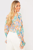 Blurred Floral Milkmaid Shirred Sleeve Top