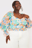 Blurred Floral Milkmaid Shirred Sleeve Top