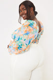 Blurred Floral Milkmaid Shirred Sleeve Top