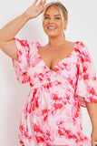 PINK FLUTTER MIDI DRESS