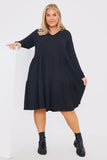 V neck Textured Smock Dress