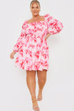 FLORAL PRINT SHIRRED BUST MINI DRESS