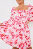 FLORAL PRINT SHIRRED BUST MINI DRESS
