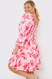 FLORAL PRINT SHIRRED BUST MINI DRESS